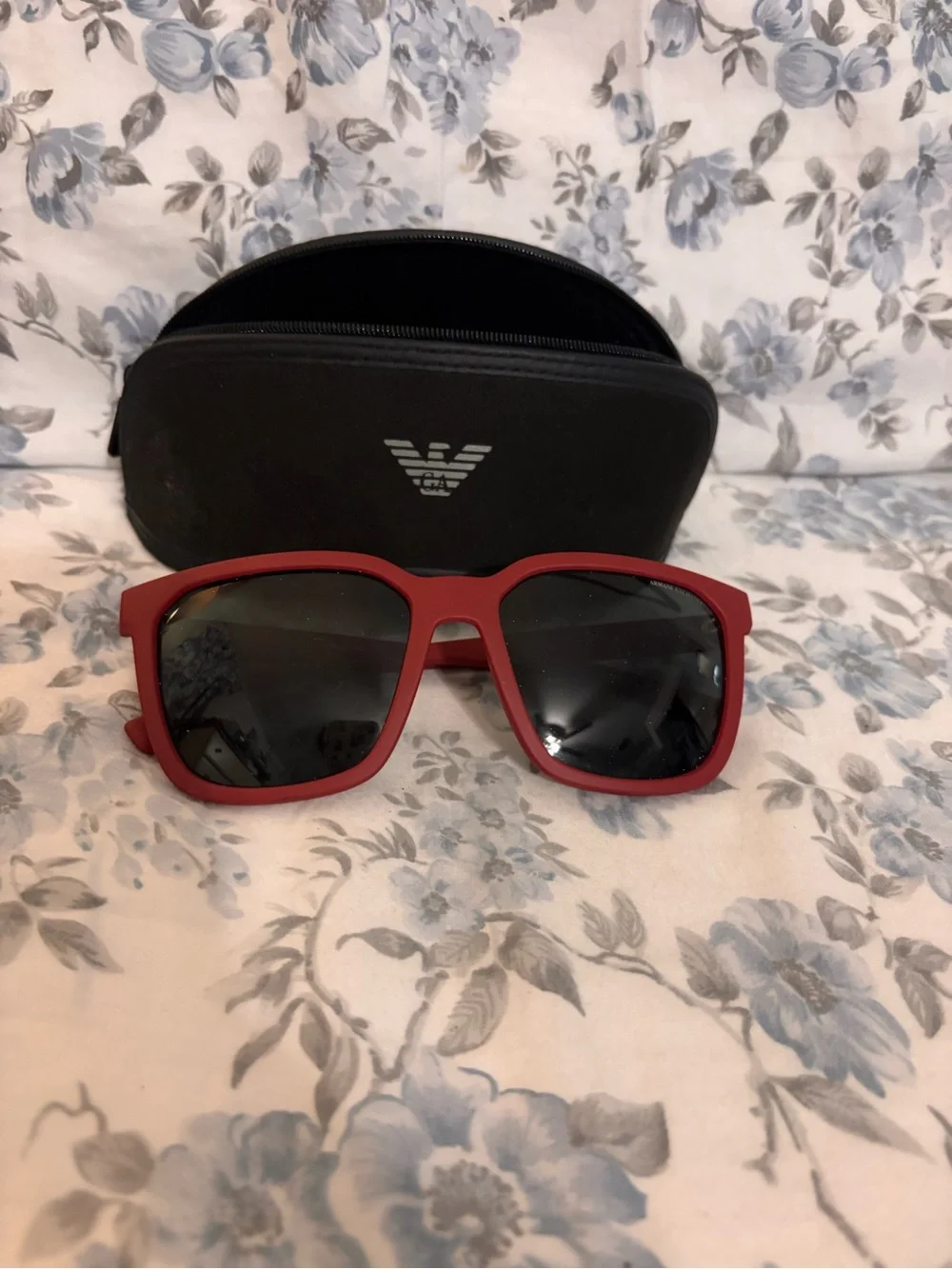 Emporio Armani Matte Red Square Sunglasses with Dark Lenses
